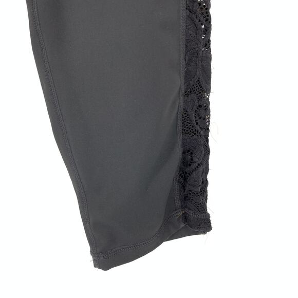 Walk Pop Leggings Women's Size M Lace Panel Trim Down Leg Active Black - Picture 4 of 5